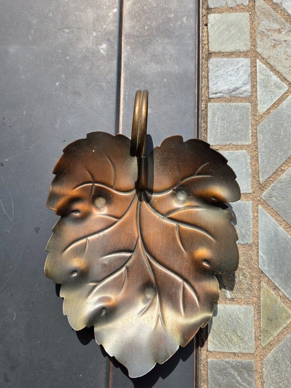 Vintage Coppercraft Guild Copper Leaf Trinket Dish Brass Ring Handle MCM USA